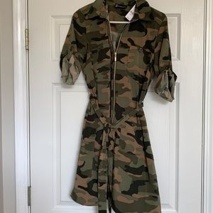 New York and Company Belted Camo Dress